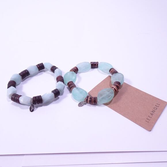 Neiman Marcus Lee Angel Seafoan Resin Wood Link Stackable Bracelet NWT 210 - Picture 10 of 10